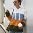 Lossky Women Hoodies Sweatshirt Striped Patchwork Ladies Long Sleeve Pullover Plush Top Autumn Winter Female  Warm Clothing 2022