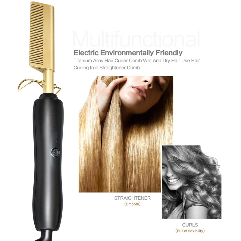 Heating Comb Straightener Electric Hot Comb Flat Iron Hair Straightening Brush Smoothing Iron Comb Hair Straightener Brush