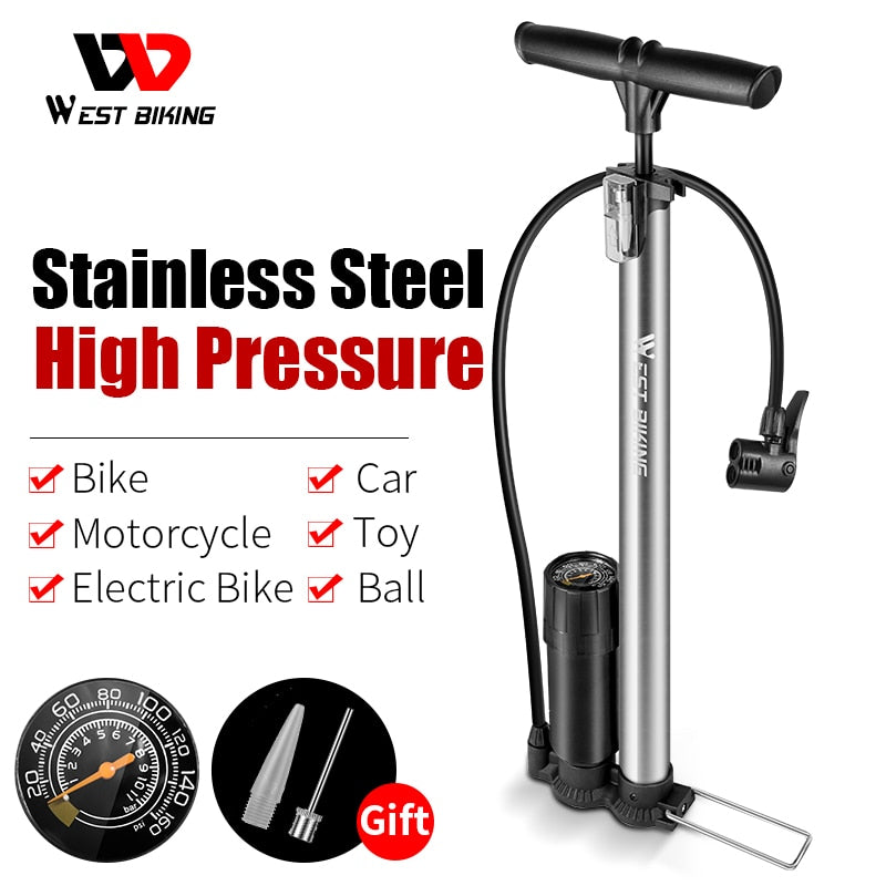 WEST BIKING Bike Floor Pump 120/160PSI High Pressure Cycling Pump Air Inflator Schrader Presta Valve Road MTB Bicycle Tire Pump