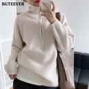 BGTEEVER Autumn Winter Zipper Turtleneck Sweaters Women Casual Thick Long Pullover Jumpers Female Loose Knitting Tops 2021