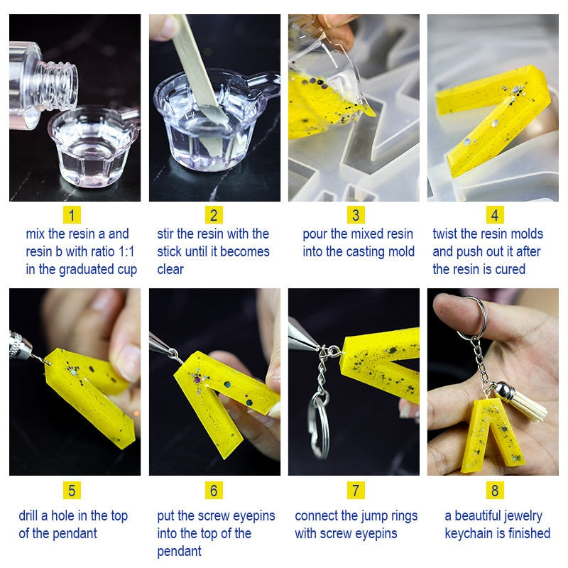 Transparente Epoxidharz-Gießformen Kit Silikonform mit Epoxidkleber für Ohrring Schlüsselanhänger Schmuckherstellung DIY Moule Silikon