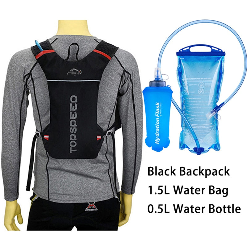 Ultraligero Trail Running Mochila Deporte al aire libre Ciclismo Hidratación Chaleco Paquete Mochila Bolsa 1.5L Bolsa de agua Vejiga