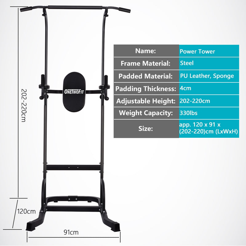 OneTwoFit Pull Up Bar Dip Station Power Tower Gran ancho Push Up Station Equipo de fitness para gimnasio en casa Ejercicio Chin Up Bar