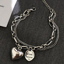 XIYANIKESilver Color Love Letter Heart Double Layer Bracelet Female Unique Design Thai Silver Retro Light Luxury Jewelry