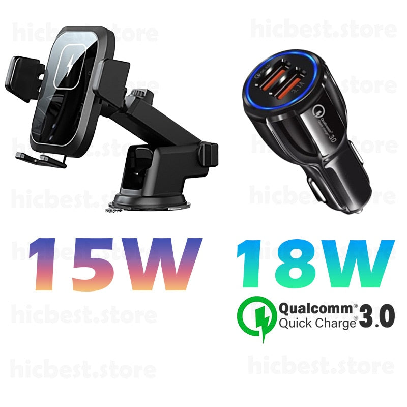 15W Wireless Car Charger Phone Holder for iPhone Wireless Charging Car Induction Charger Mount for iPhone 12 SE 11 8 Samsung S20