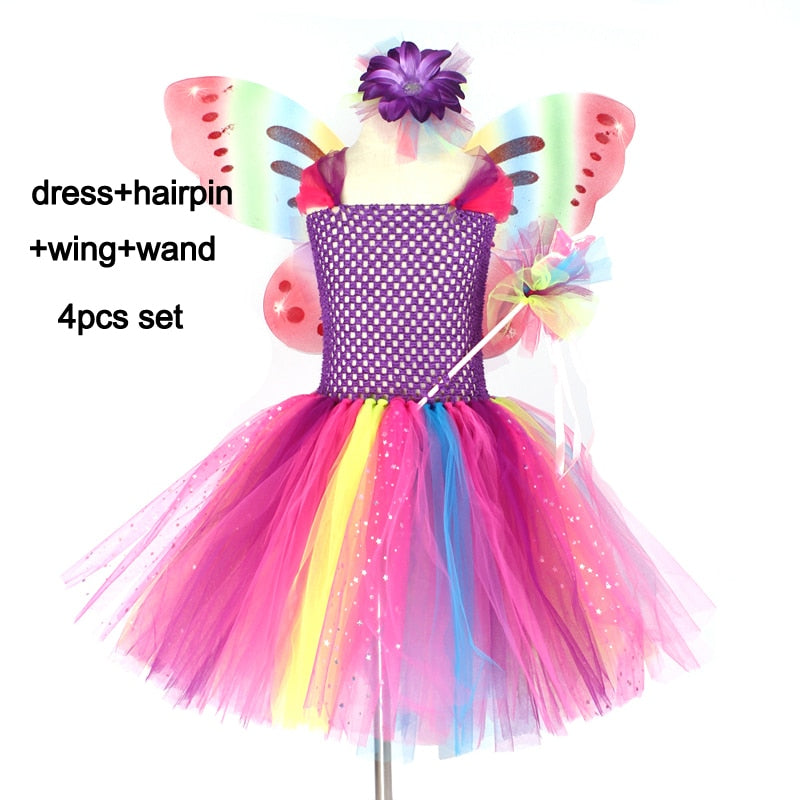 Mädchen Schmetterling Fee Kostüm Tutu Kleid Flügel Kostüm Kinder Prinzessin Geburtstagsfeier Halloween Cosplay Kinder Frühling Tüllkleid