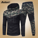 Conjunto de retazos de camuflaje informal para hombre, chaqueta con cremallera de camuflaje y pantalones, chándal de 2 piezas, ropa deportiva, sudadera, pantalón, traje de talla grande