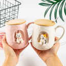 Taza de cerámica con relieve de animales bonitos de 430ml con tapa y cuchara, taza con asa para café, té de la leche, regalos novedosos