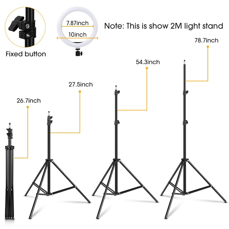 Dimmable Ring Light Selfie LED Round Lamps USB With Phone Holder 1.6M Tripod Stand For Tiktok Video Light Makeup Photography Set