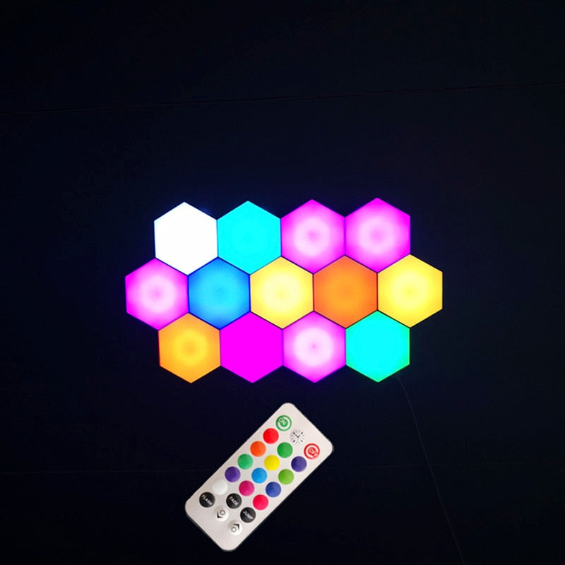 RGB Warm White,Cold White Multiple Color Touch Sensitive Remote Control Homeycomb DIY Quantum Wall Lamp