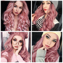 Wignee Synthetische Perücke mit rosa Haaren, lange gewellte Perücken, hitzebeständig, für Frauen, Alltag/Party, natürliche schwarze bis braune/lila/aschblonde Perücke