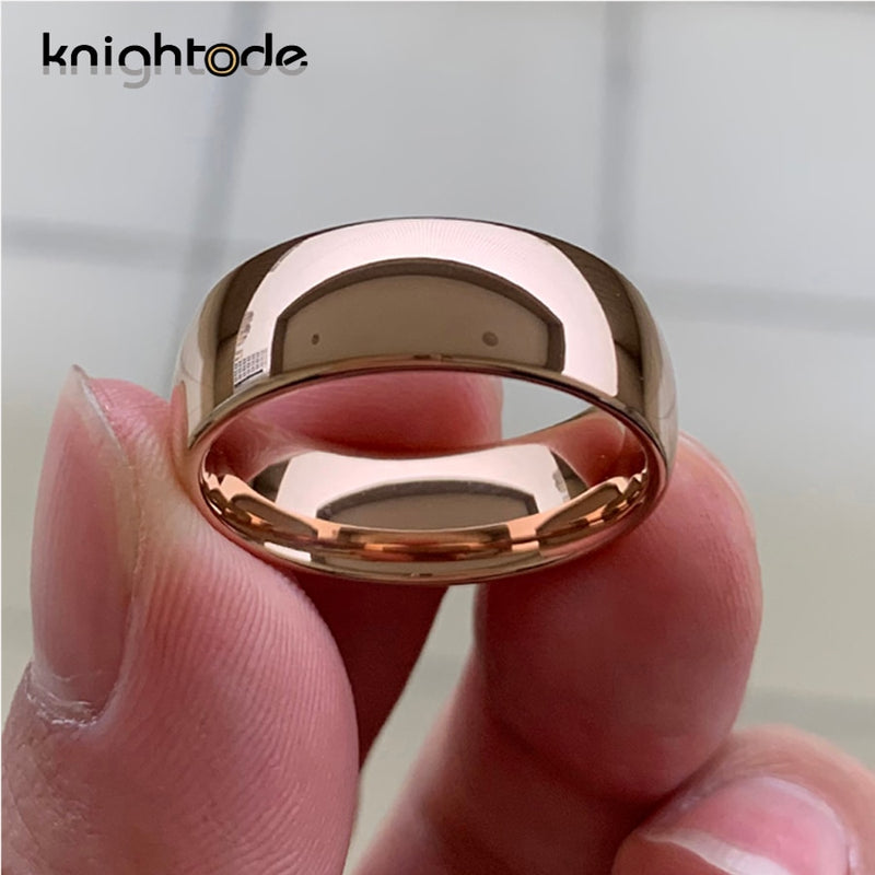 Anillo de boda clásico de tungsteno de oro rosa para mujeres y hombres, banda de compromiso de carburo de tungsteno, anillo de cúpula con acabado pulido de 8mm y 6mm