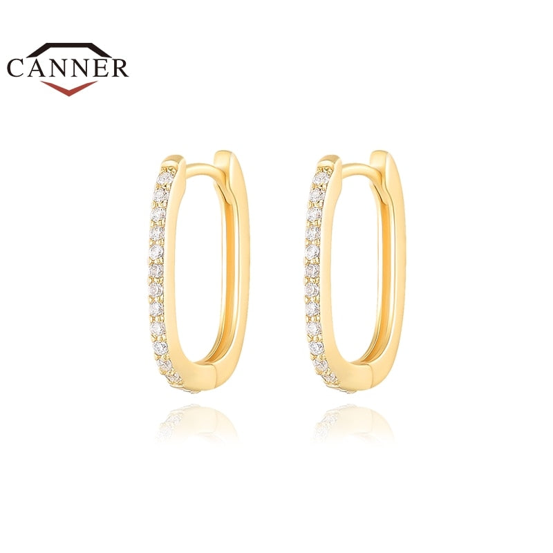 CANNER 100% 925 Sterling Silver Luxury CZ Crystal Circle Round Hoop Earrings for Women Piercing Earrings Silver 925 Jewelry