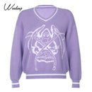 Weekeep Y2k Chic Print Streetwear Oversized Sweater Women's Casual Autumn Winter Knitted Jumper Fashion Loose Knitwear Pullovers