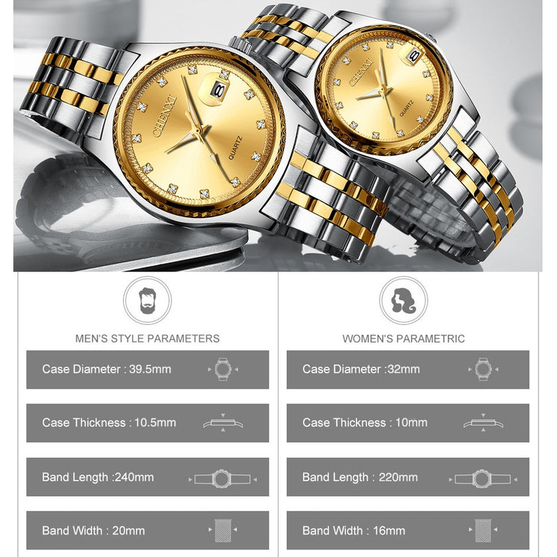 CHENXI Mode Männer Frauen Uhren Strass Zifferblatt Top-Marke Luxus Paare Quarzuhr Vollstahl Wasserdichte Kalenderuhr