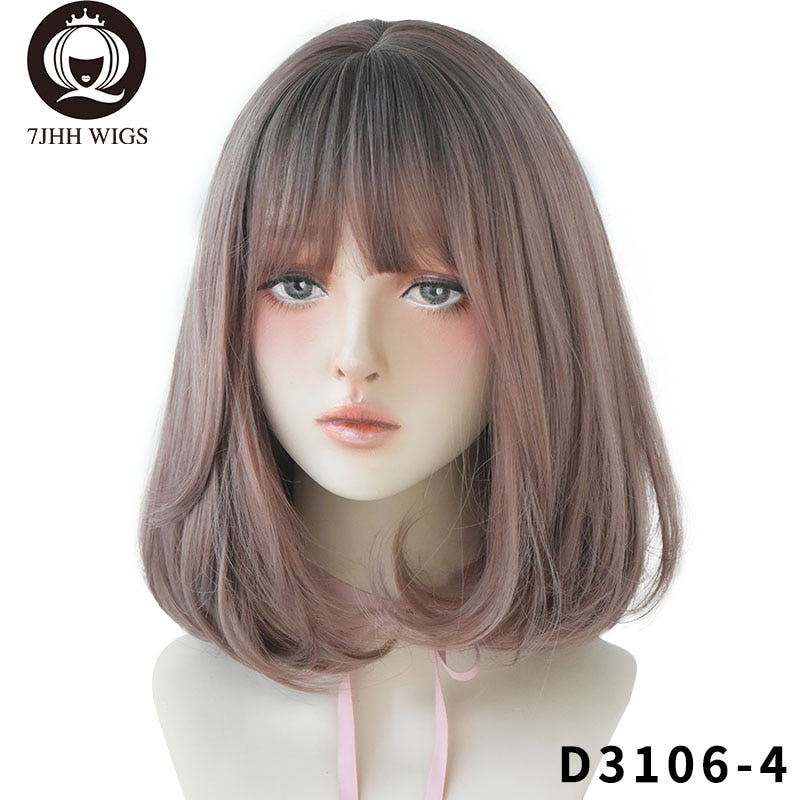 7JHH WIGS Natural Comfortable Synthetic Wig for Women Black Shoulder Straight Hair 14 Inch Fashion Hairstyle Wig