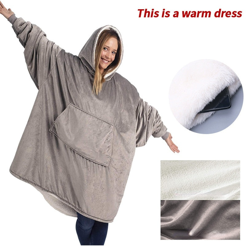 Thick Winter Adults Sofa Warm TV Blanket Wearable Outdoor Hiking  Hooded Sweatshirt Blanket Warm Hoodie TV Blankets With Pocket