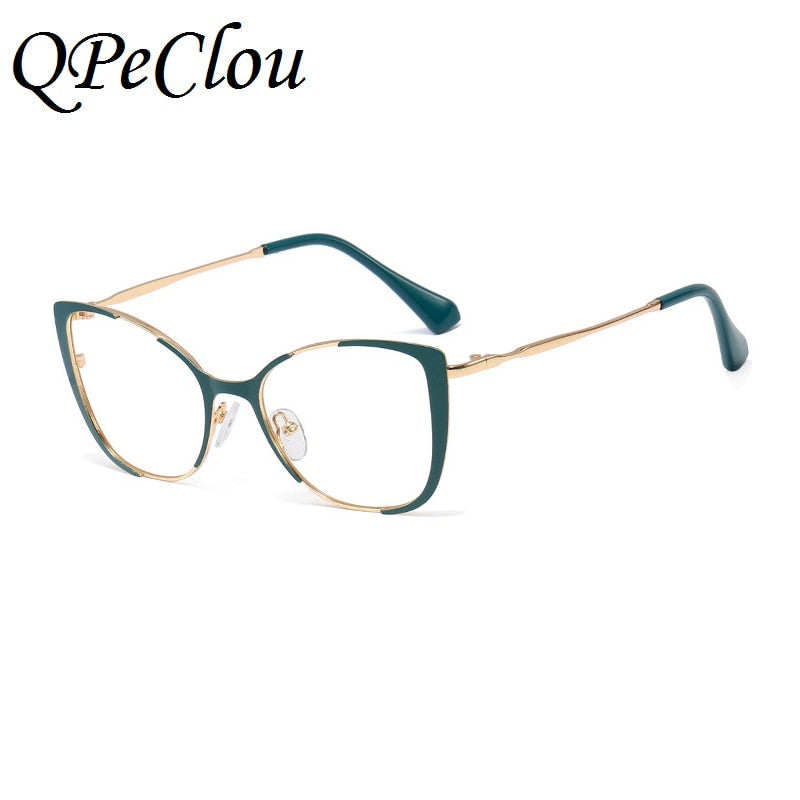 QPeClou Unique Vintage Cat Eye Glasses Women 2019 Retro Metal Cateye Eyeglasses Frames Female Clear lens Optical Oculos Gafas