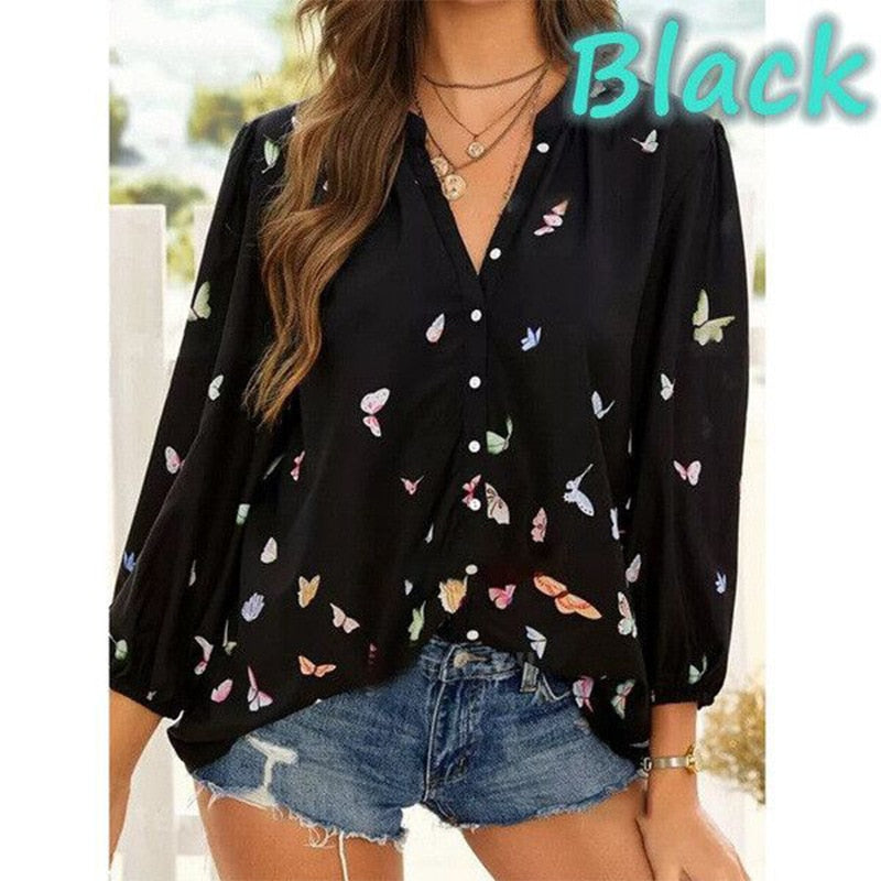 loose women's Blouse 2022 spring ladies blouse tops high quality casual V-neck nine-point sleeve women shirts