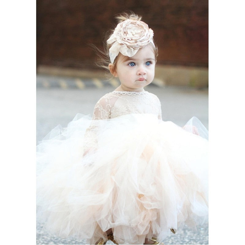 Champagner Tüll Neugeborenes Baby Mädchen Taufkleid 1. Geburtstag Neugeborenes Prinzessin Taufkleid Outfit Baby Girl Party Vestidos