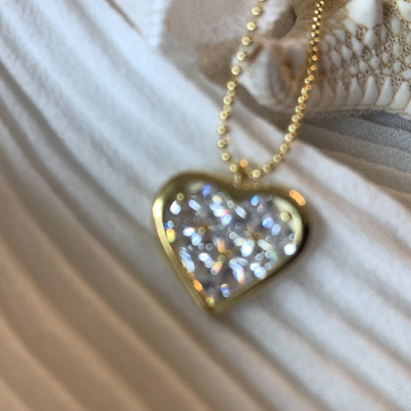 Colgante de corazón de cristal pavé de Plata de Ley 925, collar de cadena de clavícula chapado en oro de 14 k para mujer, regalo de joyería Simple exquisito