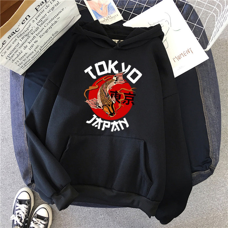 Sudadera con capucha japonesa Tokyo Koi estampado otoño polar hombre pulóver de gran tamaño coreano hombres Sudadera con capucha calle moda hombre sudaderas con capucha