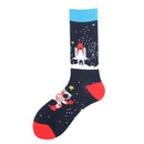 Happy Funny Unisex Painting UFO Astronaut Outer Space Rocket Star War Men Crew Socks Streetwear Cotton Male Skateboard Dress