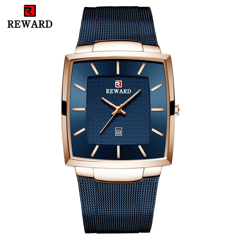 REWARD Top Brand Men's Watch Business Relogio Masculino Square Quartz Man Watch Men Wristwatch Full Steel Waterproof Male Watch