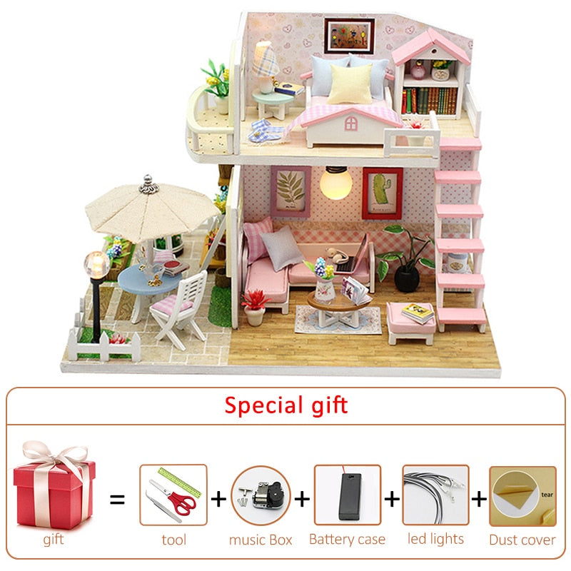 Diy Miniature Dollhouse Kit Big Houses Sea Villa Wooden Doll House With Furniture Roombox Assemble Toys Kids Birthday Gifts Casa