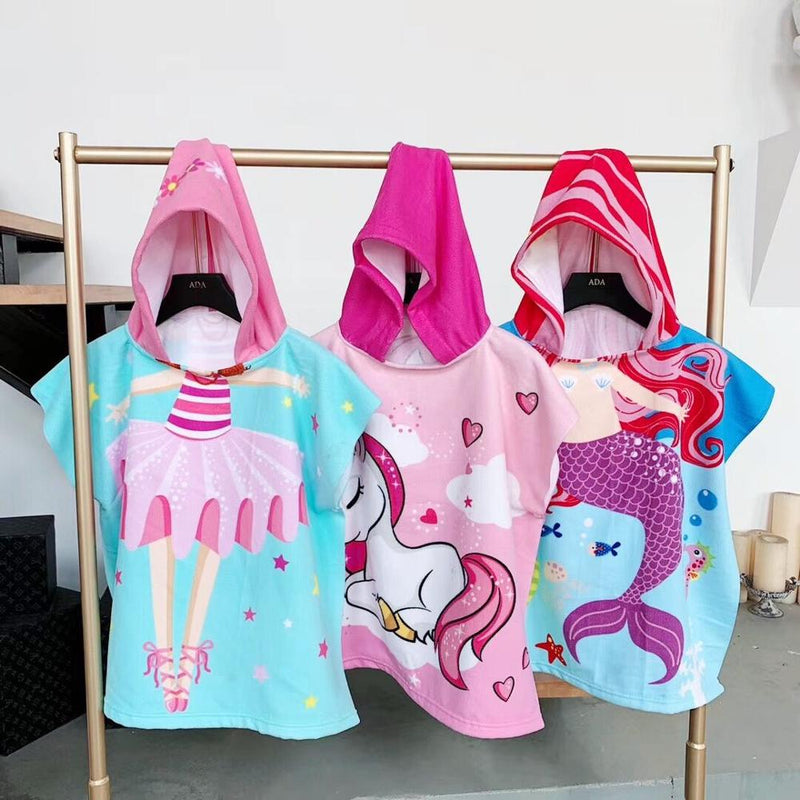 Towel Poncho for Children Gym Sports Hooded Unicorn Mermaid Bathrobe Kids Surf Pool Changing Robe Baby Girl Boy Swimming Towels