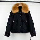 Janveny Real Fox Fur Women's Down Jacket 2021 Short Loose 90% White Duck Down Coat Fashion Female Big Pocket Puffer Snow Outwear