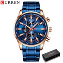 CURREN Herrenuhren Sportliche Luxus-Chronographen-Armbanduhren für Herren Quarz-Edelstahlband-Uhr mit Leuchtzeigern