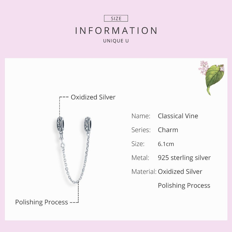 BISAER Classical Vine Safety Chain 925 Sterling Silver Chain Charms For Bracelets Original 925 Silver Jewelry For Women ECC1546