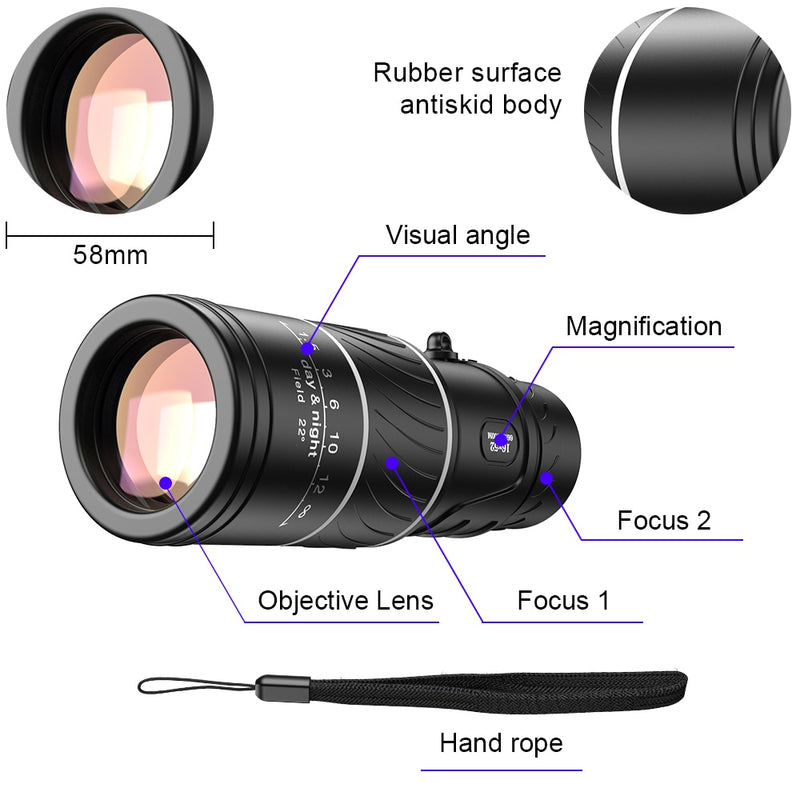 APEXEL Monokular-Teleskop Professionelles 16x52 BAK4 Prisma-Fokus-Zoom-Objektiv Optische Nacht- und Tagsicht Outdoor-Camping-Tourismus