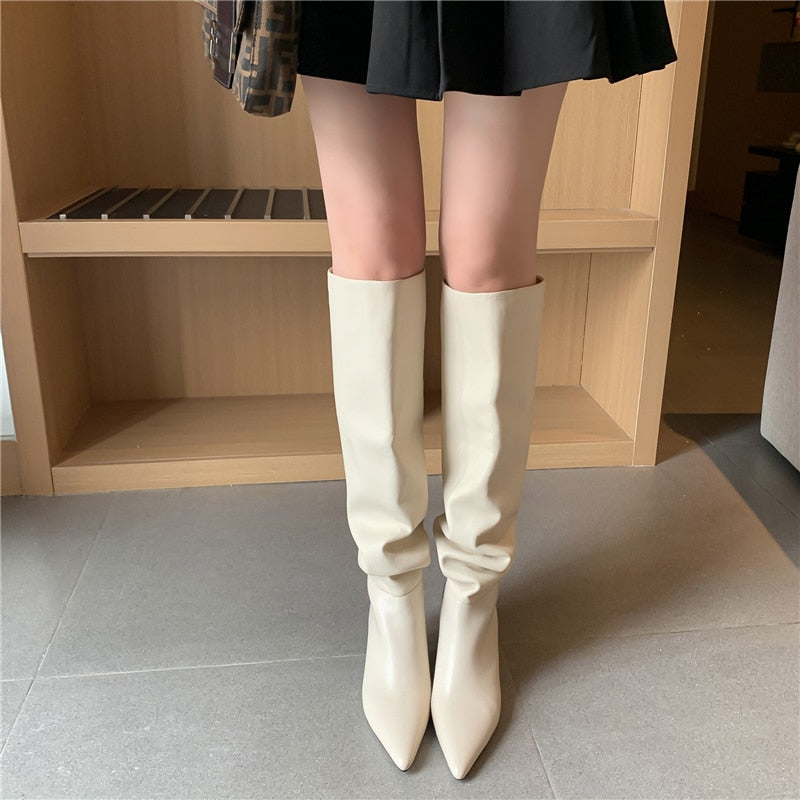 MORAZORA 2023 Size 33-43 Genuine Leather women boots stiletto heels pointed toe ladies shoes winter solid color knee high boots