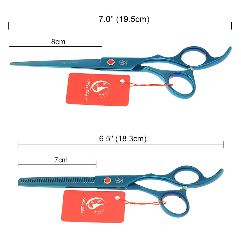 7.0 Inch Big Professional Hairdressing Cutting Scissors 6.5 Inch Thinning Shears Salon Barbers JP440C Blue Hair Tesouras A0132A