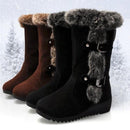 New Winter Women Boots Casual Warm Fur Mid-Calf Boots shoes Women Slip-On Round Toe wedges Snow Boots shoes Muje Plus size 42