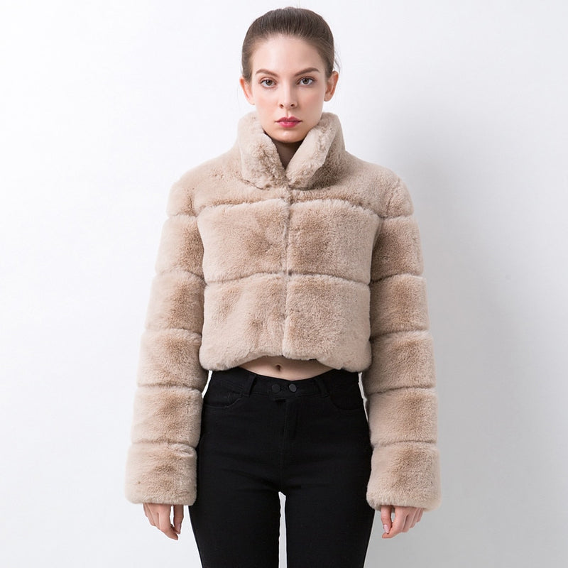PINK JAVA QC20051 nueva llegada abrigo de piel de moda mujer invierno cálido chaqueta de piel falsa abrigo de piel de conejo de imitación chaleco de piel chaquetas cortas