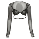 Sexy Zebra Print Long Sleeve T Shirts Women Summer Fashion Slim Backless Crop Tops Long Sleeve Square Neck Net Yarn T-shirt