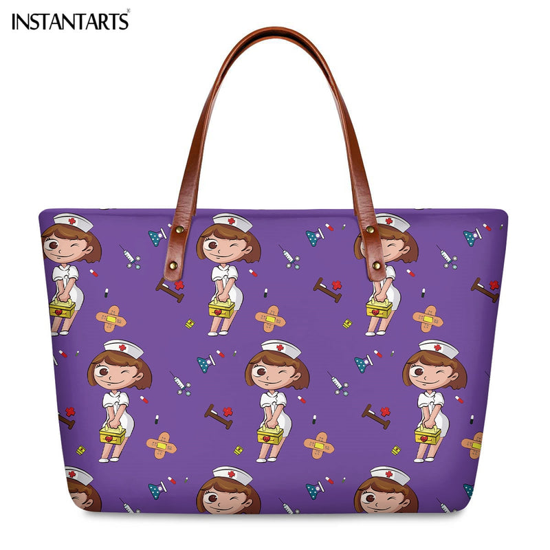 INSTANTARTS Cartoon Nurse Print Women Casual Work Handbags Large Capacity Tote Hospital Paramedical Fashion Travel Shoulder Bag