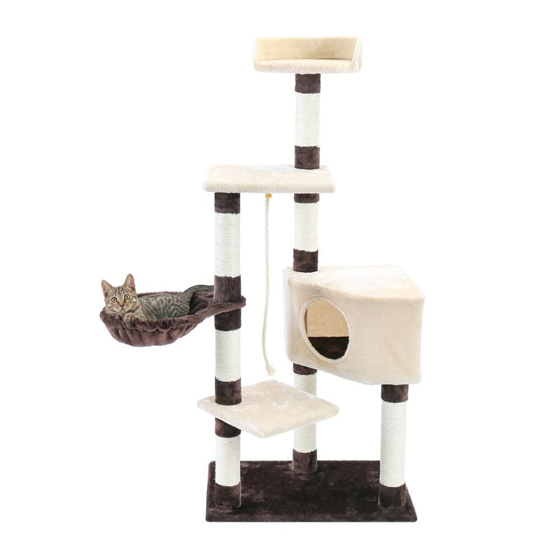 Torre de actividades para gatos moderna con árbol para gatos de varios niveles de pulgadas con postes para rascar sisal hamaca y juguete para gatos con percha superior extragrande