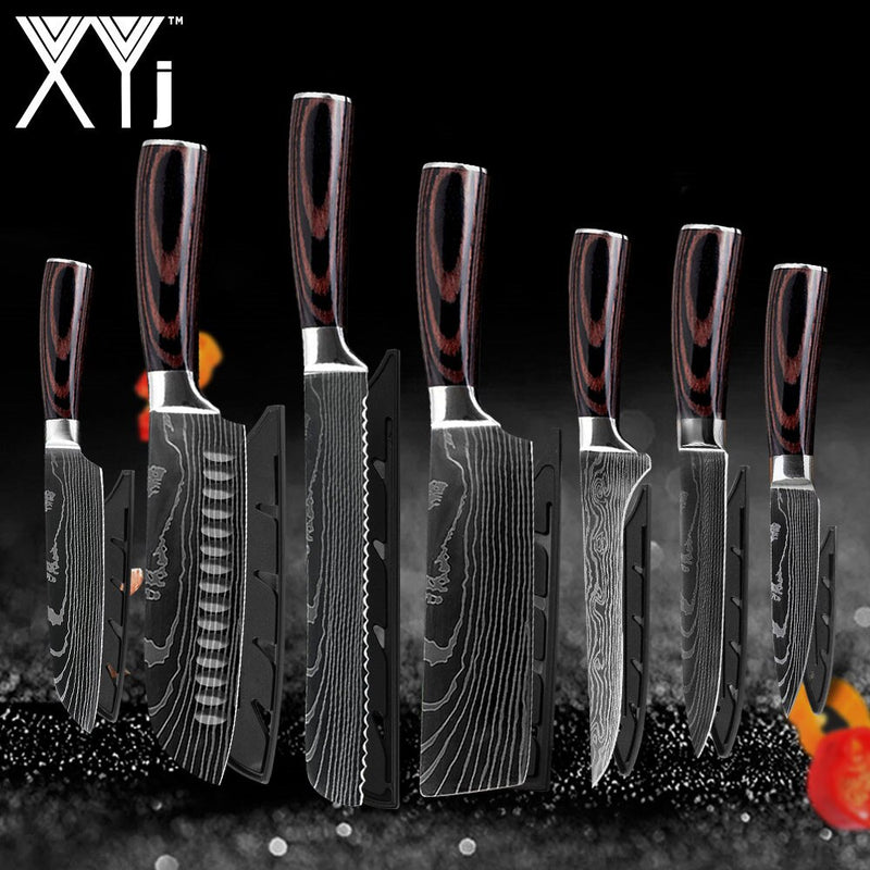 Kitchen Knife Set Stainless Steel Knife Holder Gift Knife Cover Santoku Utility Cleaver Bread Paring Nakiri Knives Cutter Tools