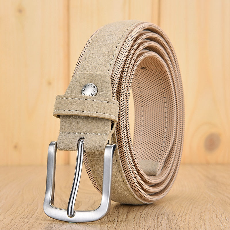 Men Suede Leather Belt With Oxford Fabric Strap Genuine Leather Luxury Pin Buckle Blue Belts For Men 3.5 cm and 4.0 cm Width