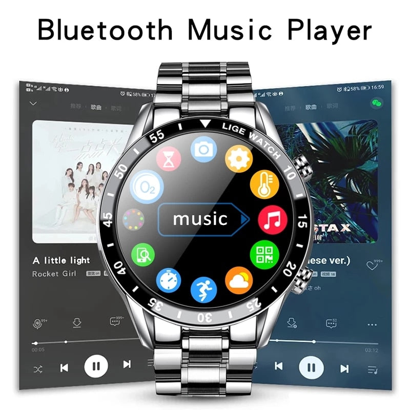 LIGE 2022 pantalla táctil de círculo completo banda de acero de lujo Bluetooth llamada hombres reloj inteligente impermeable deporte actividad Fitness reloj + caja
