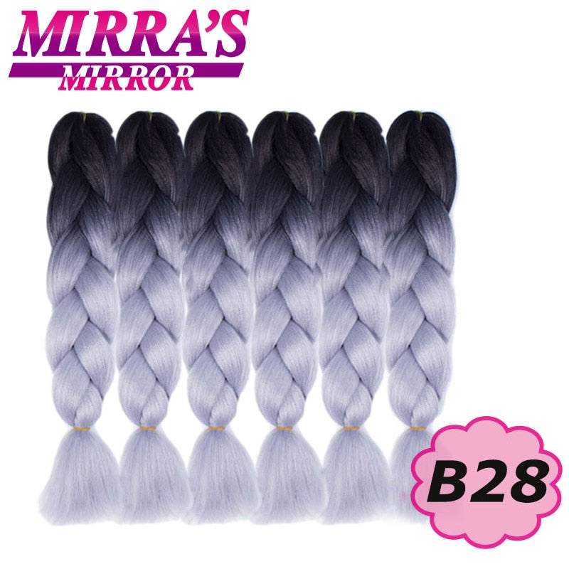 Trenzas Jumbo de 24 pulgadas, cabello sintético para caja trenzada, extensiones de cabello trenzado Ombre, tres tonos, negro, marrón, azul, rosa, espejo de Mirra