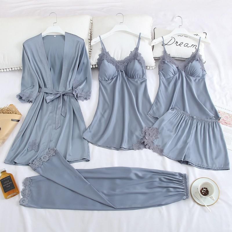 Sexy Print Bride Wedding Robe Set Soft Sleepwear Women Summer Satin Nightwear Bathrobe Homewear Sleep Set Short Nightdress