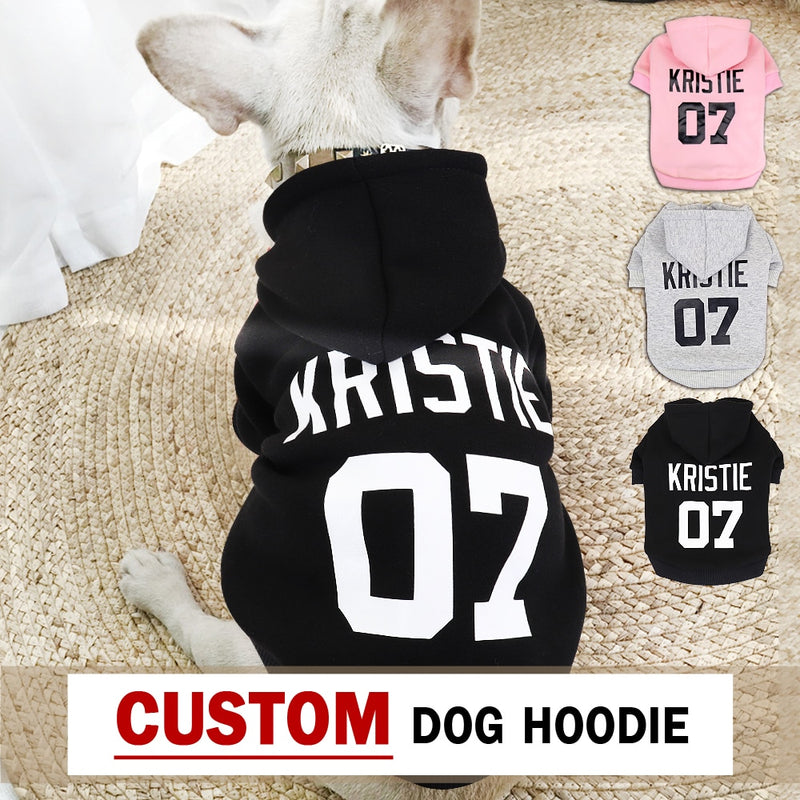 XS-6XL Personalized Dog Pet Clothes Winter French Bulldog Chihuahua Clothes Custom Name No. Hoodies for Small Medium Large Dogs