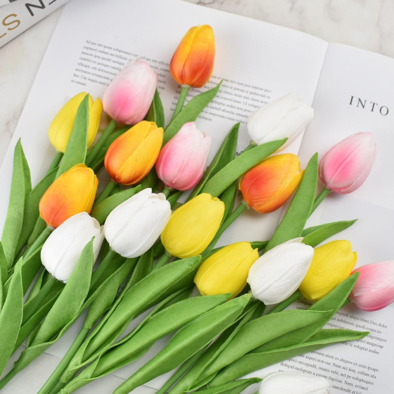 10pcs Tulip Artificial Flower Branch PU Tulipas Flor Artificial Bouquet Real Touch Fake Flower for Wedding Home Table Decoration