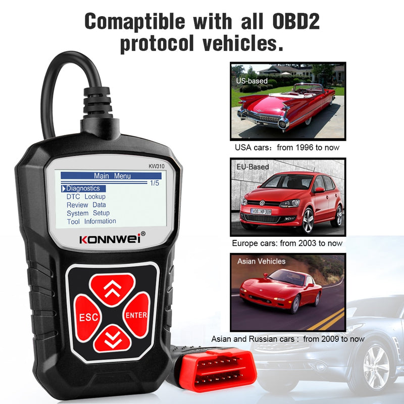 KONNWEI KW310 OBD2 Scanner for Auto OBD 2 Car Scanner Diagnostic Tool Automotive Scanner Car Tools Russian Language PK Elm327