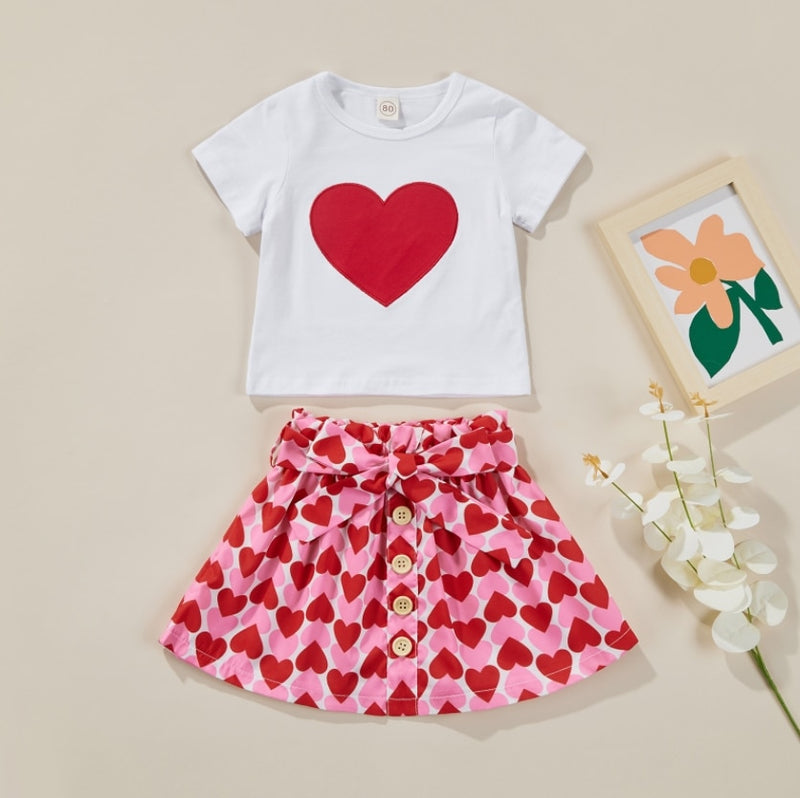 Neue Kleinkind Kinder Baby Mädchen Valentinstag Kleidung Langarm Liebe Herz Gedruckt Shirt Tops Tutu Rock 2 Stücke Outfits Set